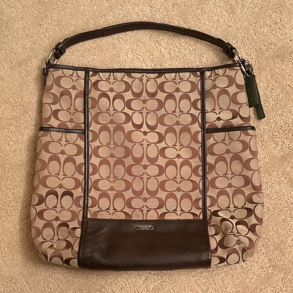 Coach Park Signature Hobo Shoulder Bag,  Brown with Brown Leather trim & strap